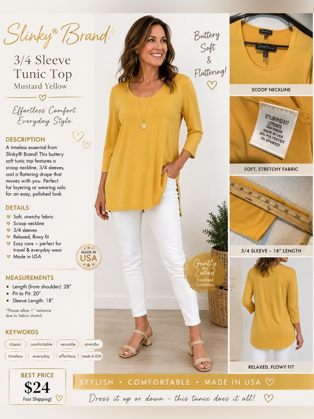 Eileen Fisher Golden Yellow Scoop Neck Long Sleeve Tee